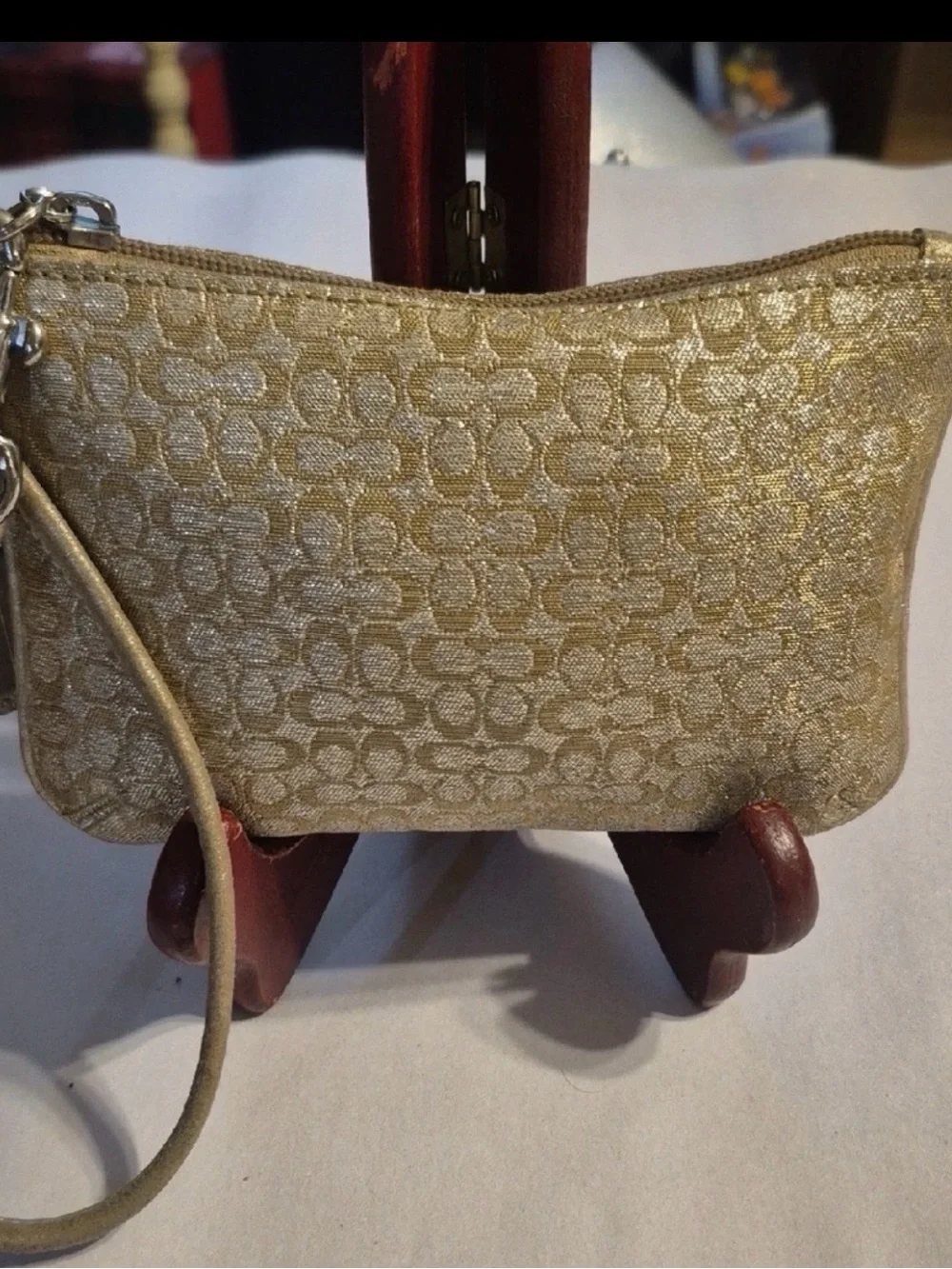 Coach Gold Signature Jacquard Wristlet